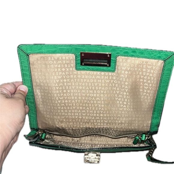 Kate Spade Orchard Valley Fiona Flap Green Leather Croc Embossed Crossbody Bag - Picture 3 of 11